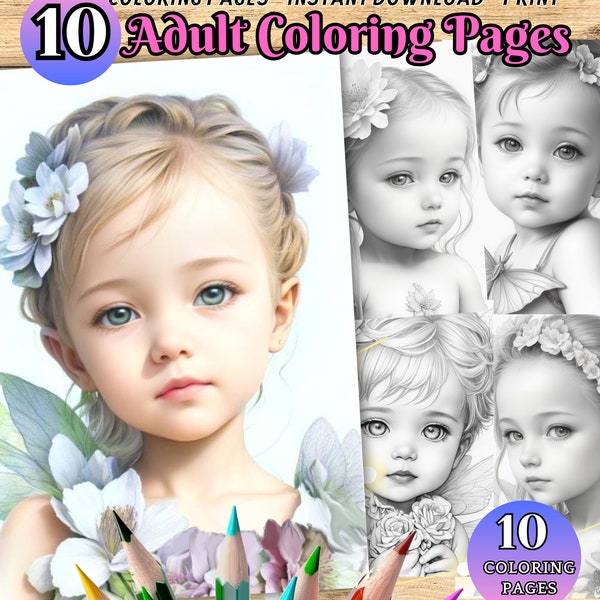 Portraits color, Adorable babies fairy, adult coloring pages, cute, fairies coloring pages,Printable adult coloring pages, printable PDF,PNG