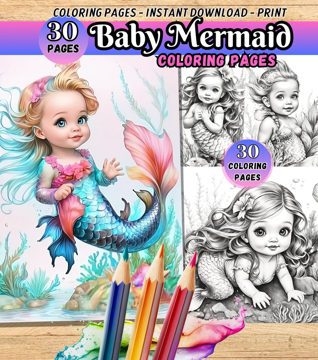 Baby Mermaid Coloring Pages, Mermaid Coloring Book, Adults Coloring ...