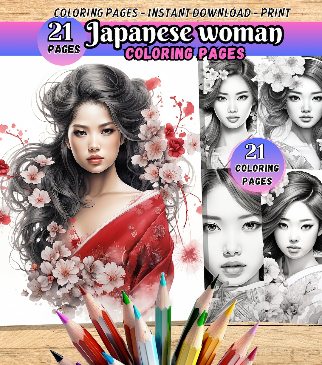 Japanese Woman Coloring Pages, Coloring Book, Asian Coloring, Kimono ...