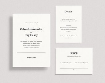 Wedding Invitation Suite | Simple Wedding Invitation Template | Editable | RSVP | Details | Printable | Canva | Instant Download - Zahra