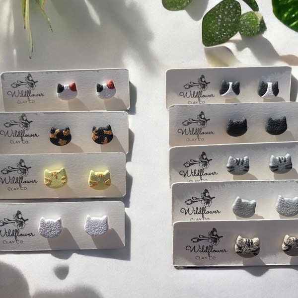 Cat Head Studs | Kitty Earrings | Clay Stud Earrings | Gifts for Her
