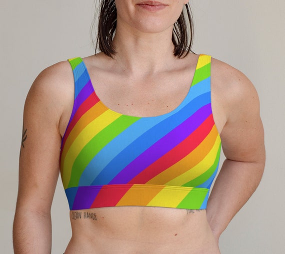 Sports Bra for Women Girls Comfortable Top Diagonal Rainbow Sports Bra 