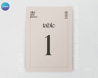 Modern Wedding Table Number Template Bundle - Wedding Suite Table Number - Custom Modern Table Number Template - Canva DIY Editable - Ruby