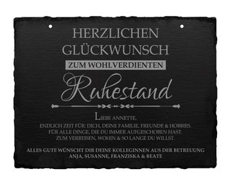 Ab EUR 17,95: Schiefertafel zum Ruhestand / für die wohlverdiente Rente - Geschenk für Kollegen