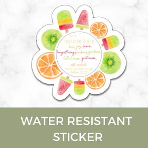 Fruit of the Spirit Summer Water Resistant Christian Bible Verse Sticker, Galatians 5 Bible Fruit of the Spirit Water Resistant Sticker