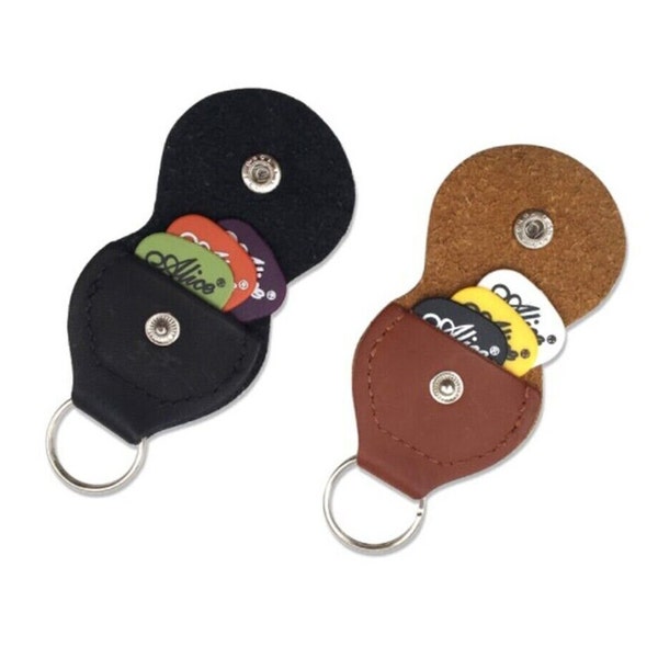 Plectrum Case Guitar Pick Keyring Storage Real Leather Stocking Filler Musical Gift Carry Case Musician Present PU