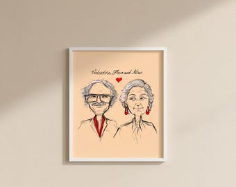 Custom Couple Portrait From Photo, Valentine Gift, Personalized Sketch Illustration, Anniversary Gift, (Digital Download)