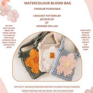 MOTIF CROCHET-Sac Bloom aquarelle-Petit sac/sac pour tout-petit, petit sac à main, sac à main pour enfant, sac pour enfant.