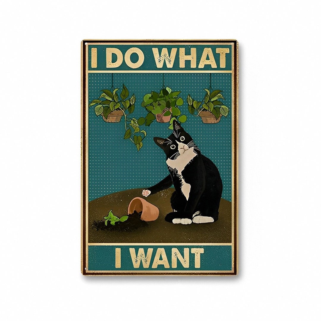 Retro Tin Sign Metal Poster Vintage Wall Decor Fat Cat Trim Garden Funny Decorations, 8x12 Inch
