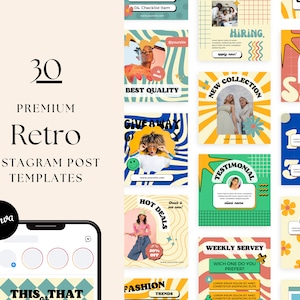Retro Instagram Templates - Social Media Templates - Canva Templates - Instagram Templates for Business - Aesthetic Templates - colorful