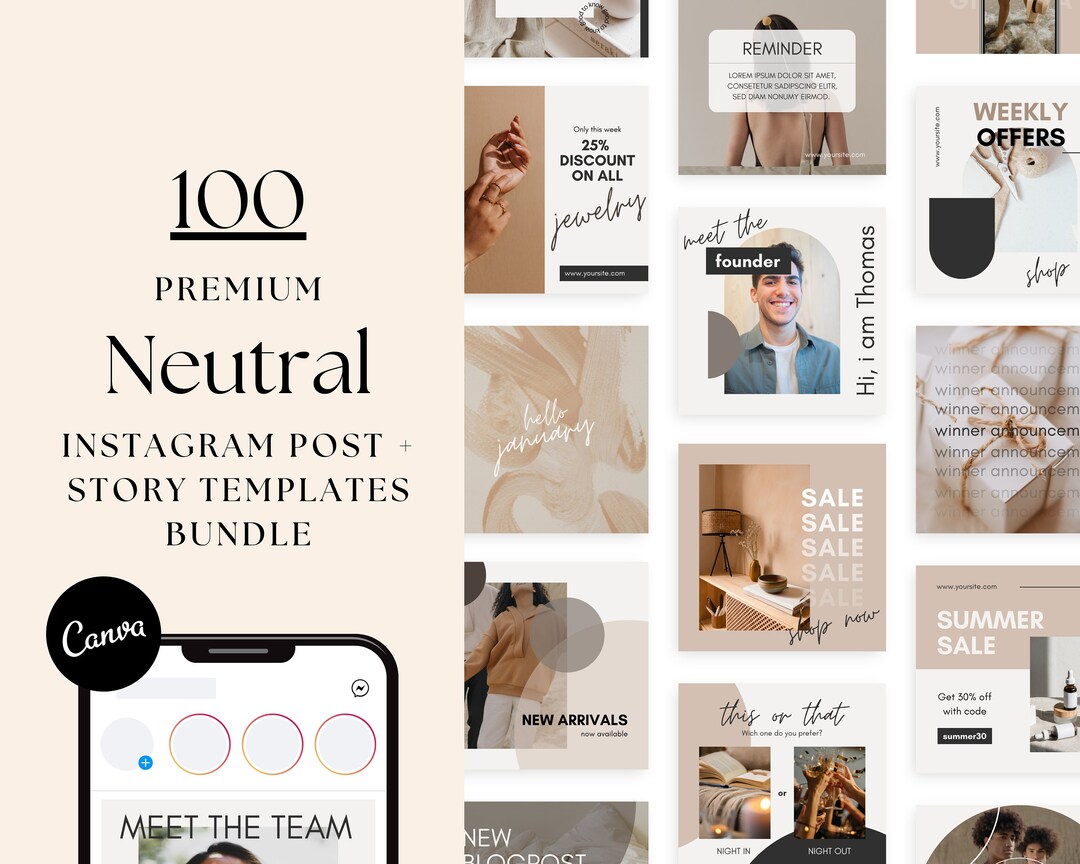 Neutral Instagram Templates Social Media Templates Canva Templates ...
