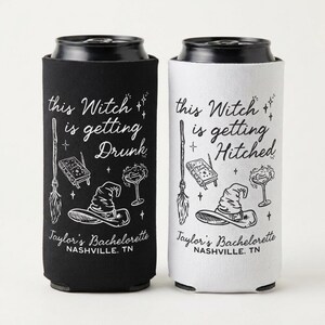 Witch Bachelorette Can cooler, Personalized Witch Hat Halloween Bachelorette Party Favors, Halloween Bachelorette Koozie image 5