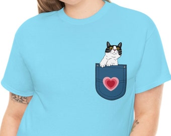 Cat in my Pocket Love Cats Funny Black Cat Unisex Heavy Cotton Tee