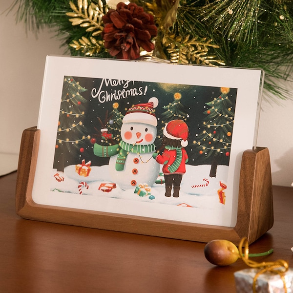 Christmas Card Walnut Photo Frame,Christmas Card Decoration U-Shaped Ornaments,Christmas Present Photo Frame, Christmas Gifts Picture Frame
