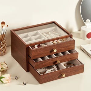 5-Schicht-Walnuss Schmuckschatulle, Schmuck Organizer, Halskette Ring Uhr Armband Organizer Box, Geburtstagsgeschenk, Geschenk 5