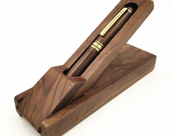 Walnoot pennendoos, houten pennenset, houten pennendoos, houten pen, penstandaard, opvouwbare pendisplayhouder, pennenhouder voor bureau, afstudeercadeaus, kerstcadeaus