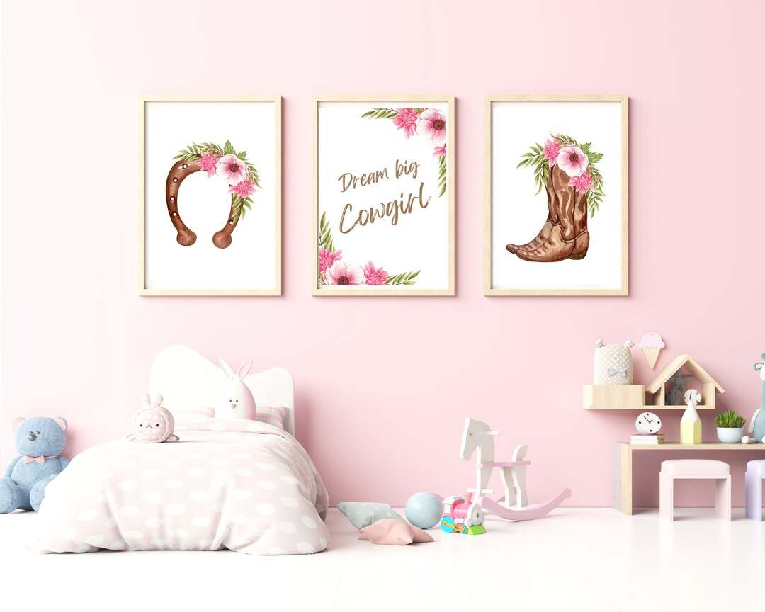 Cowgirl Nursery Wall Art for Baby Girl Room, Dream Big Cowgirl Nursery