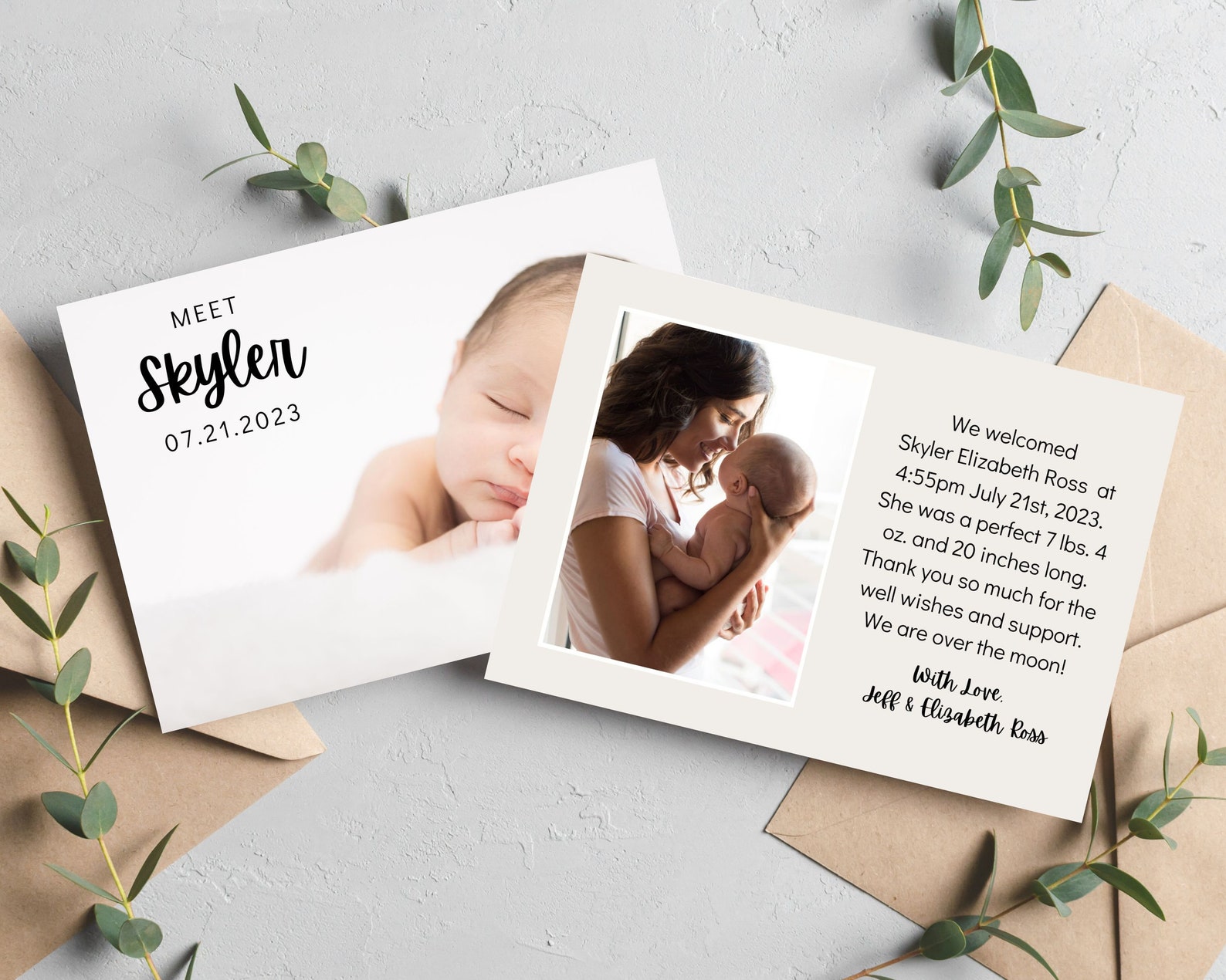 Birth Announcement Card Template Digital Birth Announcement Etsy