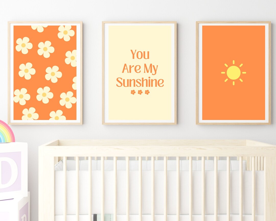 You Are My Sunshine Nursery Wall Art, Retro Sunshine Nursery Prints
