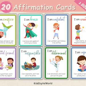 20 fiszek z pozytywnymi afirmacjami, fiszki Montessori, karty edukacyjne do druku, karty motywacyjne, codzienne mantry dla dzieci dbających o zdrowie psychiczne.