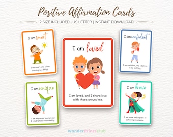 Cartes d'affirmation pour les enfants, 20 affirmations du jour, motivation, estime de soi, santé mentale, soins personnels, thérapie Je suis des cartes, téléchargement numérique