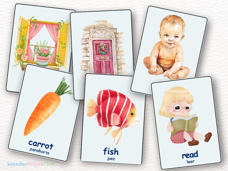 Bilingual First Words Flashcards | English Spanish Learning (PDF) - Etsy