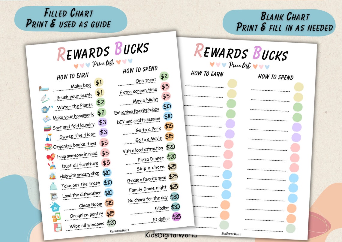 Colorful Kids Reward Bucks, Mom Bucks, PDF Reward System for Kids ...