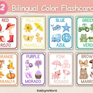 Watercolor Color Flashcards | Bilingual Colorful flashcards | Preschool and homeschool printable | Vocabulary | DIGITAL DOWNLOAD