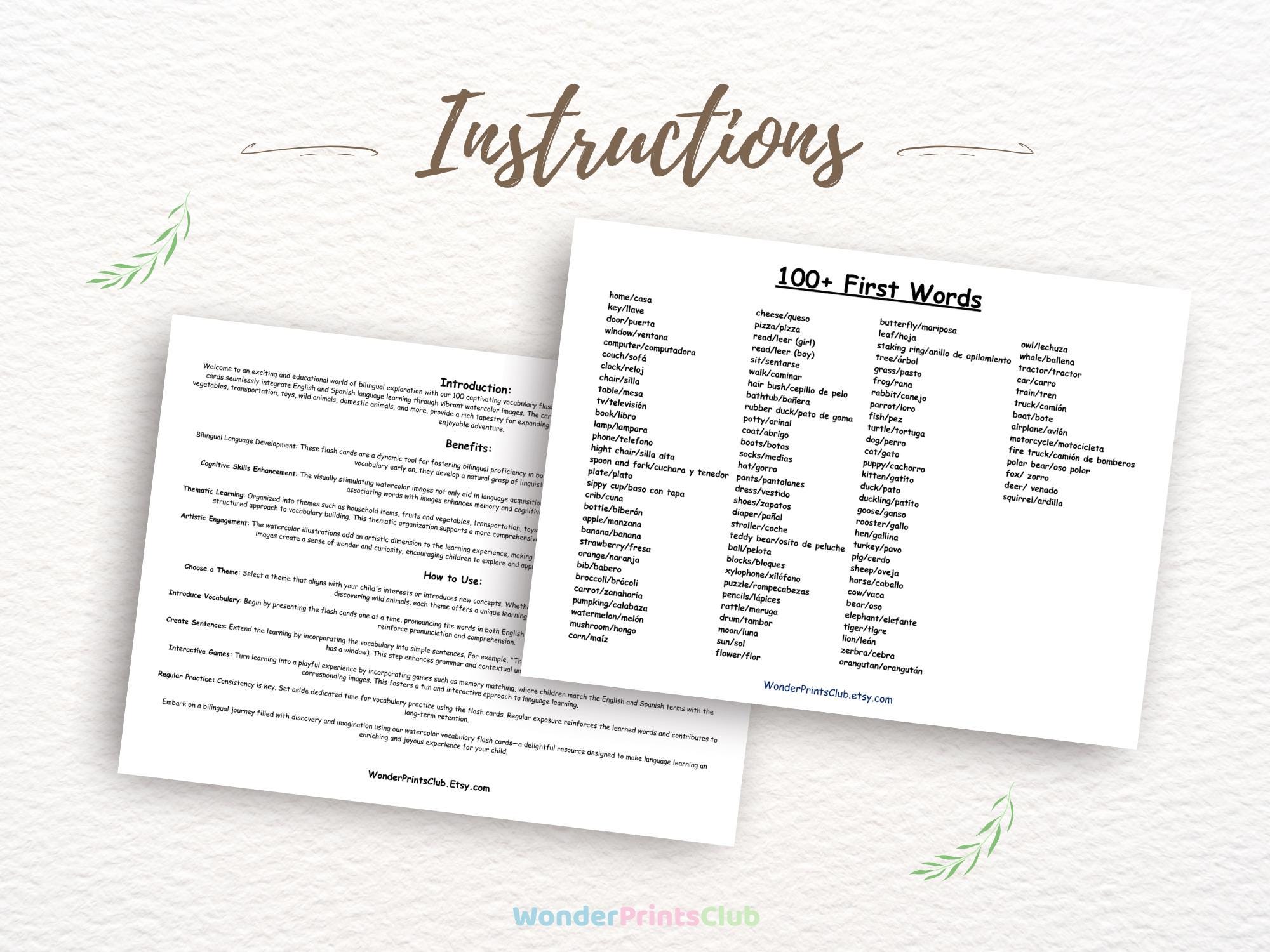 Bilingual First Words Flashcards | English Spanish Learning (PDF) - Etsy