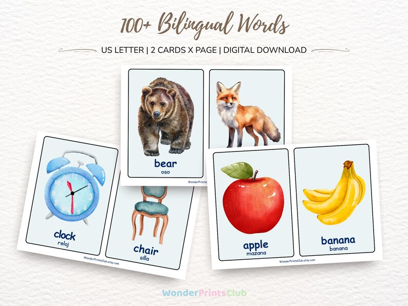 Bilingual First Words Flashcards | English Spanish Learning (PDF) - Etsy