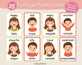 Bilingual Emotion Flashcards: English-Spanish Learning (PDF)