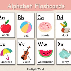 Bunte Alphabet-Karten, illustrierte ABC-Karten, erzieherische Wandkarten, erzieherische druckbare, Kleinkind-Geschenkkarten | DIGITALER DOWNLOAD