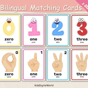 Colorful Number Flash Cards | Bilingual Counting 0-10 | Learning Homeschool | Classroom Material Preschool |  Math | Counting Cards