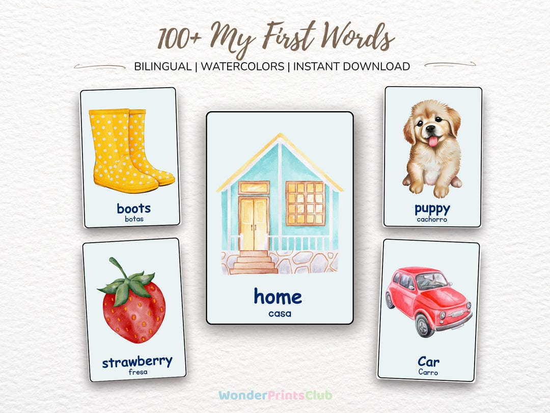 Bilingual First Words Flashcards | English Spanish Learning (PDF) - Etsy