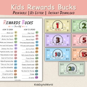Colorful Kids Reward Bucks, Mom Bucks, PDF Reward System For Kids, Chore Bucks, Good Behavior Bucks, Play Money, Pretend Money, Printable