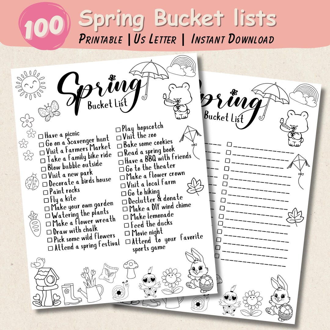 Spring Time Checklist Spring Bucket List Printable, Spring Checklist Template, Spring Break ...