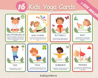 16 KINDEREN YOGA POSES, voordelen van Yoga Flashcards, bewegingsactiviteit voor kinderen, yogapraktijk, yogaspelkaarten, yoga voor kinderen, instant download