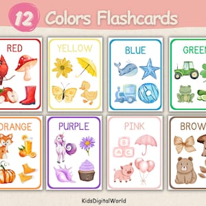 Watercolor Colors Flash Cards | Colorful flashcards | Preschool and homeschool printable | Vocabulary | DIGITAL DOWNLOAD