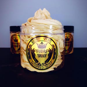 Midas Touch Whipped soap |Warm Amber & Vanilla Scent, Moisturizing Body Wash,  Shaving Cream with Grapeseed Oil, Kaolin Clay – Handmade Gift