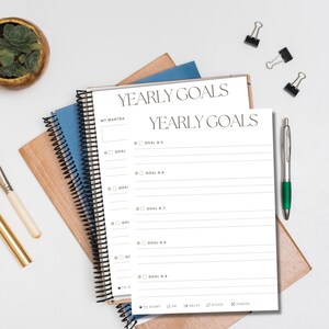 Afdrukbare jaarlijkse doelenplanner, productiviteitsplanner, doelplanner 2022, invulbaar formulier, digitale download, pdf, A4, A5, brief, halve letter