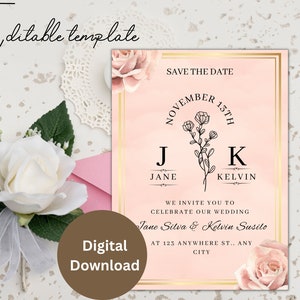 Wedding Invitation Template, Simple Elegant Printable Invite Modern Editable Customizable, beautiful wedding invitation invite