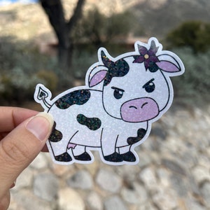 Holographic Grumpy Cow Vinyl Sticker | Grumpy Animals Collection