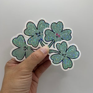 Feeling Lucky Four Leaf Clover Holographic Stickers - SET OF FOUR - St. Patrick's Day Sparkle Vinyl Stickers