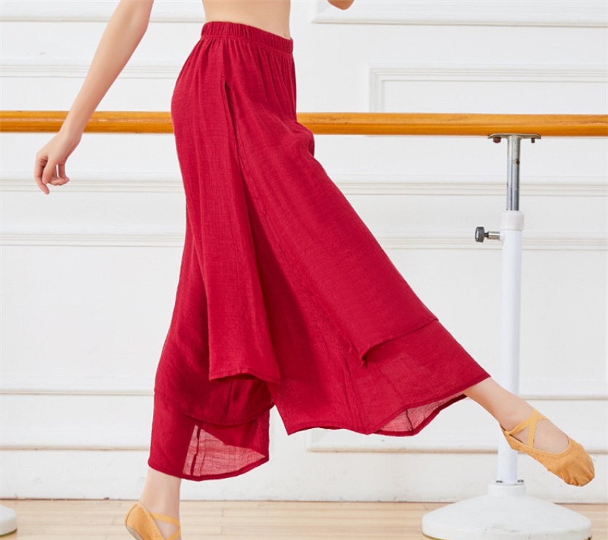 Women's Harem Palazzo Yoga Split Pants Loose Wide Leg Hippie Flowy Slit  Trousers Plus Size