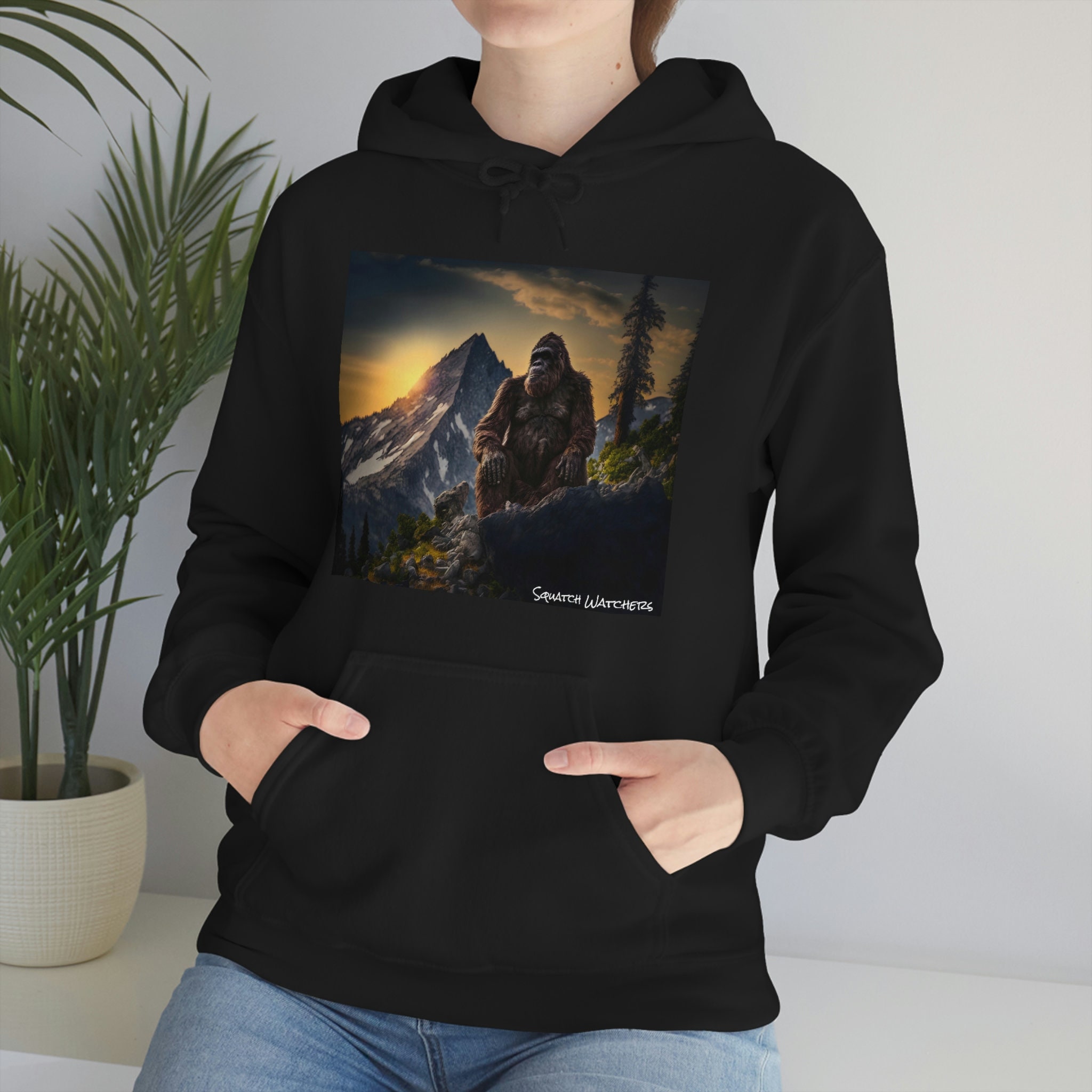 Bigfoot in the Mountains Hoodie Mens womens unisex Hooded