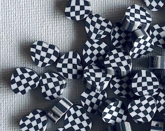 Checkered Black & White Heart Clay Beads