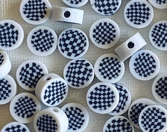 Checkered White & Black Round Clay Beads
