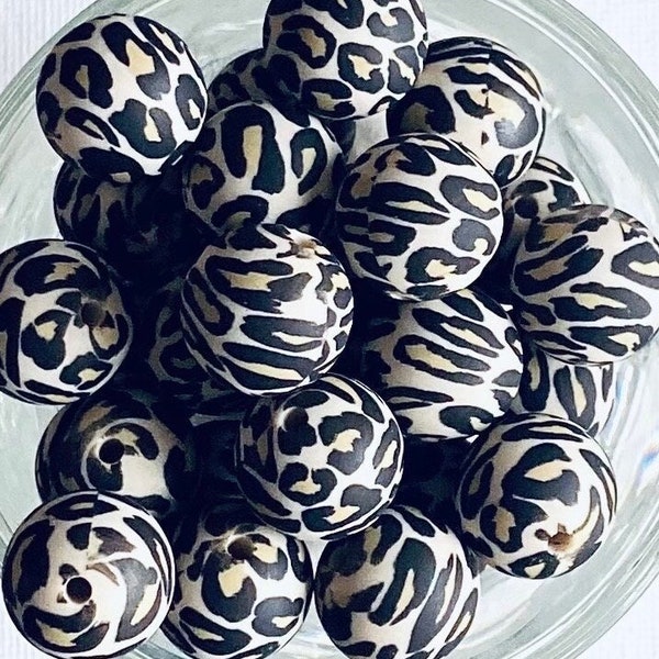 15mm Silicone Beads•Leopard Round Silicone Beads•Leopard Silicone Beads•Animal Print Beads•Leopard Beads•Keychain Beads•Pen Beads