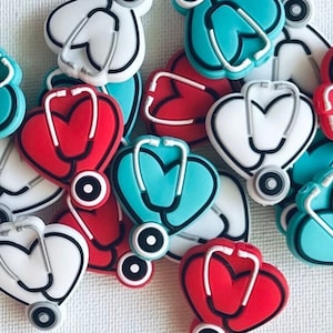 Heathcare Focal Bead•Stethoscope Heart Silicone Bead•Nurse Focal Bead•Healthcare Silicone Bead•Medical Focal Bead•Pen Bead