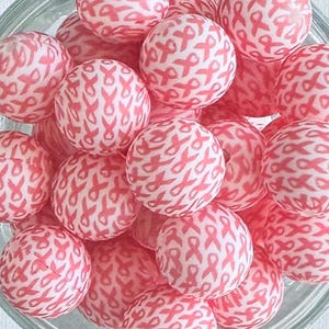 15mm Silicone Beads•Breast Cancer Ribbon Round Beads•Cancer Ribbon Silicone Beads•Cancer Awareness•Keychain Beads•Pen Beads